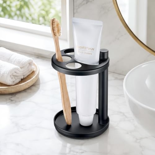 Black Metal Electric Toothbrush & Toothpaste Holder - Family Bathroom Caddy