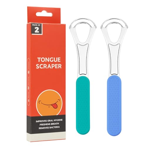 Stainless Steel Tongue Scraper 2-Pack with Silicone Handle for Bad Breath