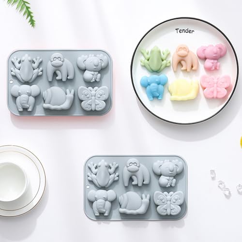 2 Pack Cute Animal Silicone Molds - 6-Cavity Elephant & Butterfly Baking Molds