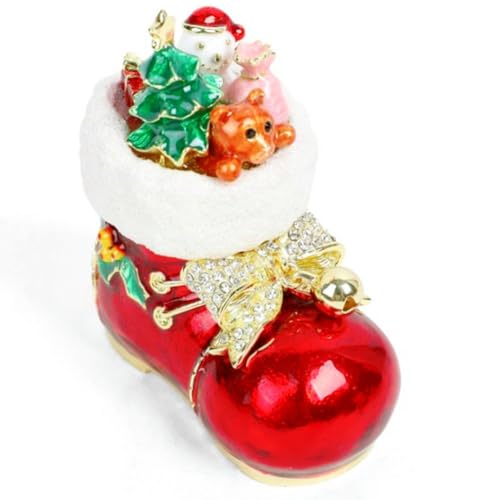 Hand Painted Enamel Santa Boots Trinket Box - Christmas Jewelry Storage - Red Variation