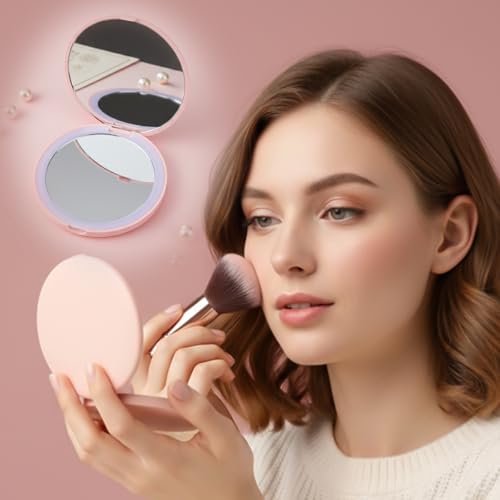 LED Rechargeable Compact Vanity Mirror - 1X/5X Magnification, Pink