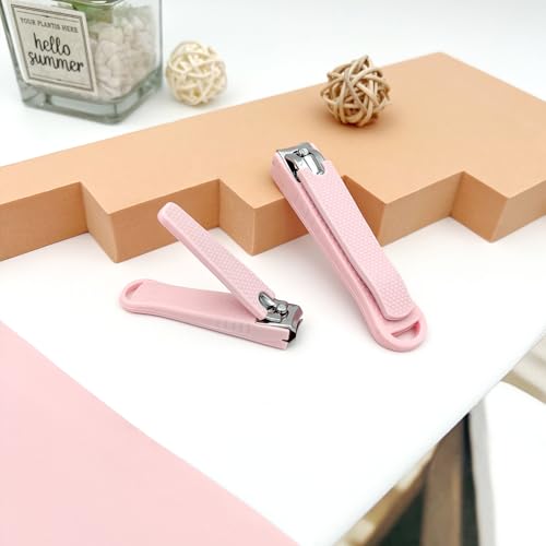 Portable 2-Piece Pink Stainless Steel Nail Clipper Set with Anti-Slip Grip