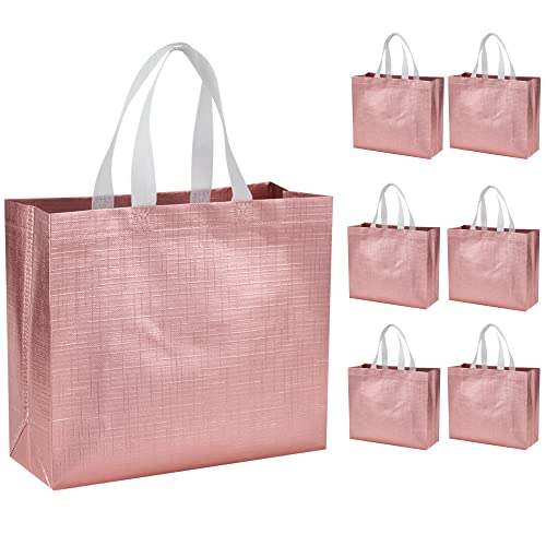 Tendwarm 6 Pcs Large Reusable Gift Bags with Handles - Rose Gold