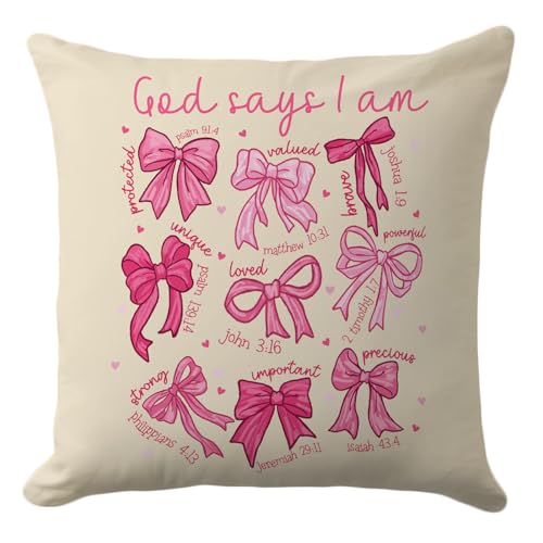God Says I Am Pillow Cover 18x18 – Cute Pink Christian Cushion