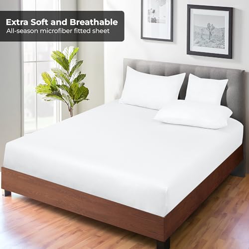 Royale Linens Queen Fitted Sheet - Ultra Soft Brushed Microfiber, White