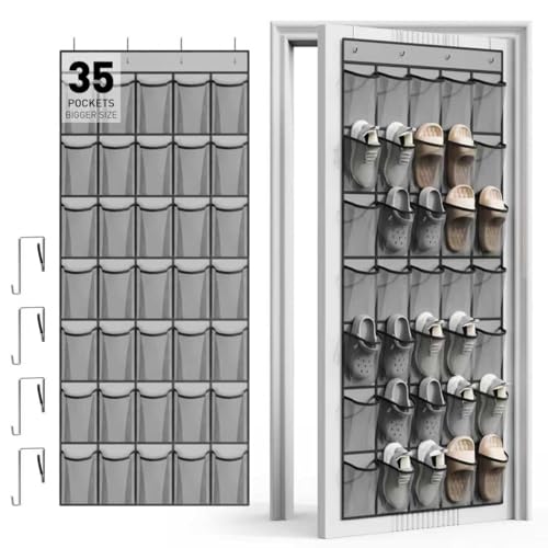 WVM Over the Door Shoe Organizer, 35-Pocket Hanging Closet Storage, Grey