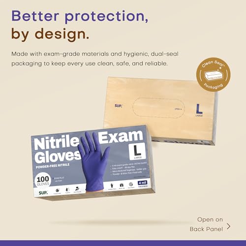SUP Powder-Free Nitrile Exam Gloves, Large 100 Ct, Food Safe