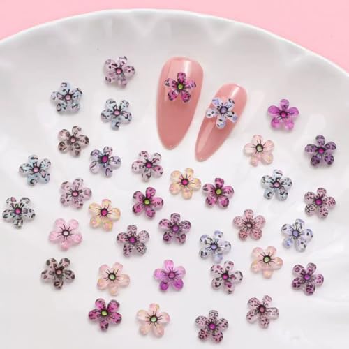150 Pcs Leopard Print Flower Nail Charms 3D Floral Rhinestones