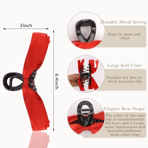 Ahoney 4 Pack Black and Red Satin Hair Bows with Long Tails and Clips