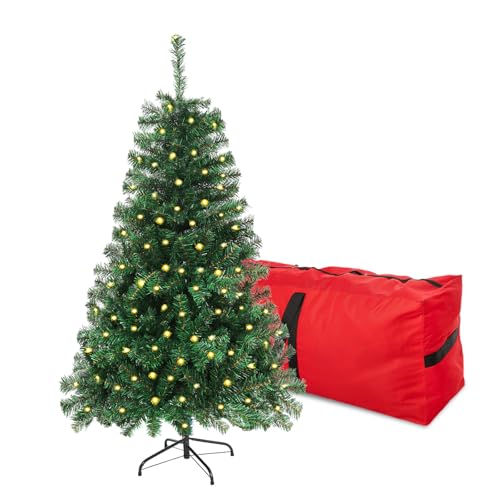 Pre-Lit Green Small Christmas Tree 5FT with 600 PVC Branches & 200 Warm Lights - Variation of Prelit Green / 5ft