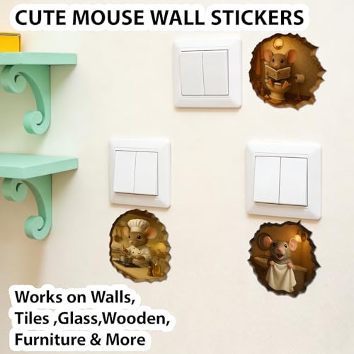 3D Mouse Hole Wall Decal Set - 48 Removable Vinyl Stickers for Kids Rooms