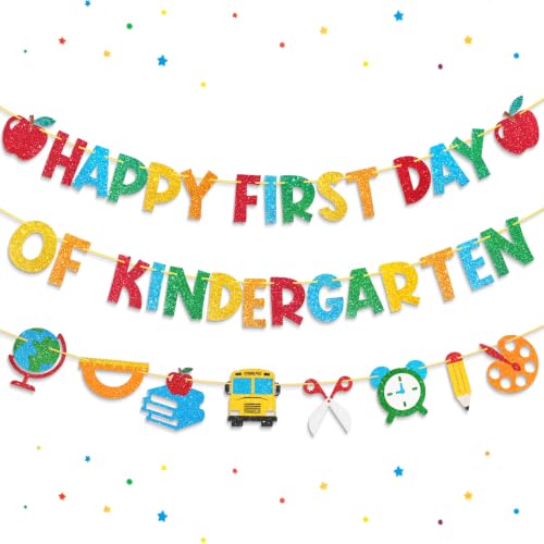 Happy First Day of Kindergarten Banner Set - 3 Pre-Strung Decorations