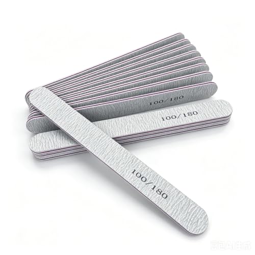 CHICREEN 100/180 Grit Nail Files 12-Pack, Double-Sided Emery Boards for Acrylic & Natural Nails