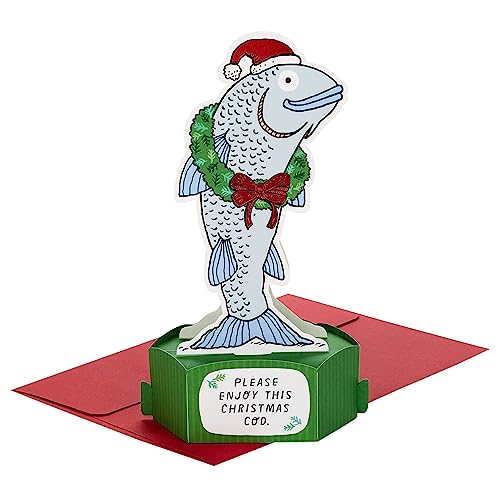 Funny Pop-Up Christmas Card - Hallmark Paper Wonder Cod Fish