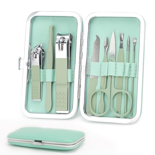 WOILLIO 9-Piece Professional Manicure and Pedicure Grooming Kit in Leather Case