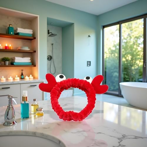 Red Crab Face Wash Headband Cute Soft Makeup Hair Band for Women Skincare