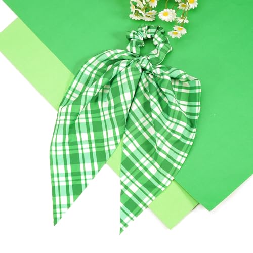 Budsmile Green Plaid Hair Scrunchies for Women Irish St. Patrick's Day Hair Bows