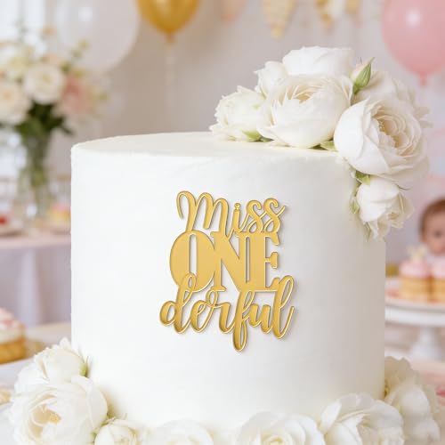 Miss ONEderful Cake Topper - Gold Acrylic First Birthday Decoration