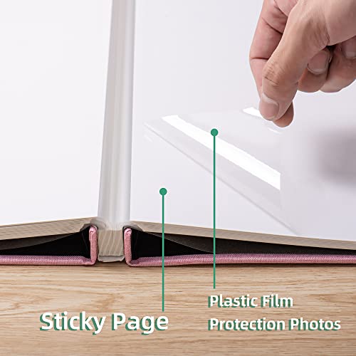 9.8x9 Inch Pink Photo Album Self Adhesive Scrapbook with 30 Pages - Linen Cover