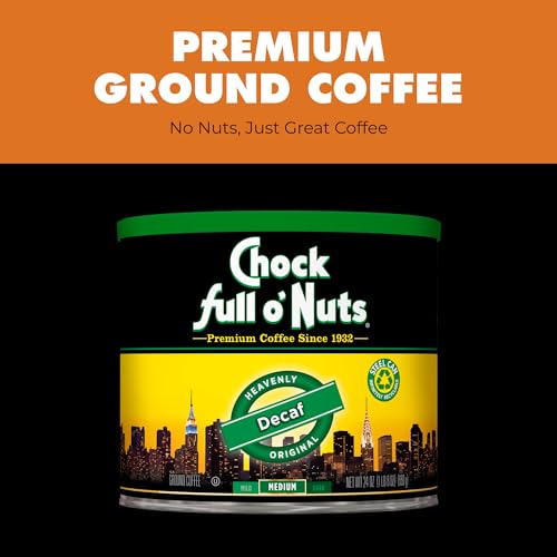 Chock Full o' Nuts Heavenly Original Decaf Ground Coffee, 24 oz - Medium Roast, Rich Flavor in Recyclable Steel Can