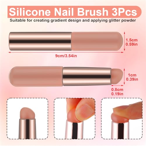 Lusofie 3PCS Silicone Ombre Nail Brushes for Gradient Nail Art and Chrome Powder