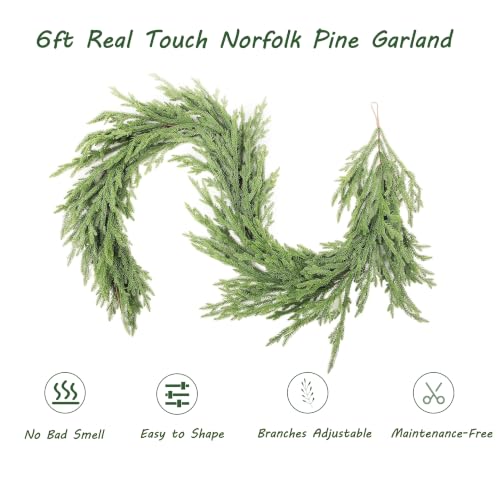 Bellacat 6ft Real Touch Norfolk Pine Garland with Soft Clear Texture Leaves - Green, 2 Pack