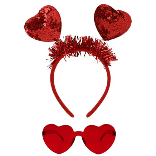 Valentines Day Heart Headband and Heart Sunglasses Set Red Accessories