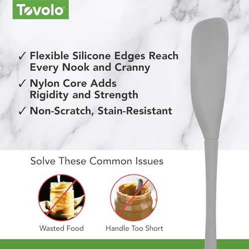 Tovolo Silicone Jar Spatula - Long Handle Oyster Gray Flexible Scraper for Jams & Nut Butters