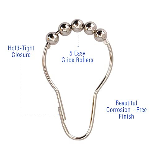 2lbDepot Polished Nickel Shower Curtain Rings Hooks - Stainless Steel, Locking, Easy-Glide Set of 12