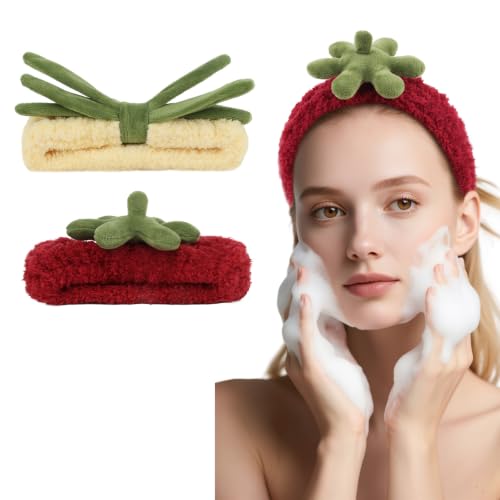 KIUEZIR 2PCS Fruit Spa Headband Soft Plush Makeup & Skincare Hair Bands