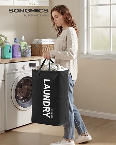 SONGMICS 80L Foldable Laundry Hamper with Handles - Ink Black