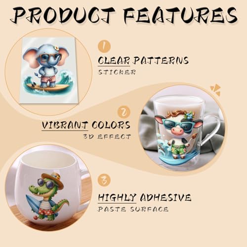 UV DTF Cup Wrap Stickers - 24pcs Summer Surfing for 16oz Glasses