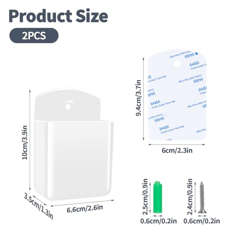 Wall Mount Remote Control Holder - Adhesive Storage Organizer, White (2 Pack)