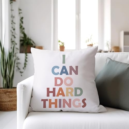 I Can Do Hard Things Boho Pillow Cover - White-6, 18x18 Flannel Decor