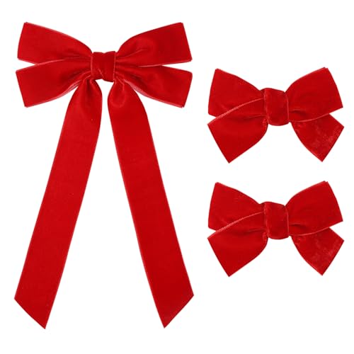 Aileam Red Velvet Hair Bows 3-Piece Set with Alligator Clips