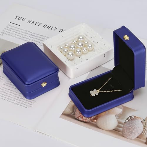 KUKUVR PU Leather Necklace Pendant Gift Box 2 Pieces Blue Jewelry Organizer