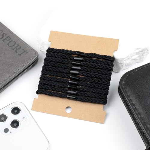 Brvlsoc Braided Black Hair Ties for Men - 10 Pack Strong Elastic Bands