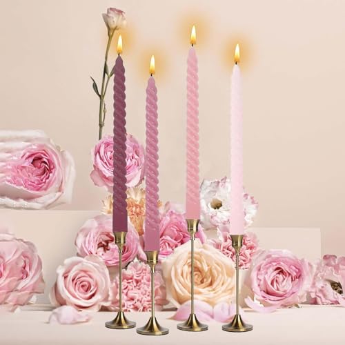 Kandelo 8-Inch Pink Spiral Taper Candles Set of 4 - Elegant Dinner & Wedding Decor