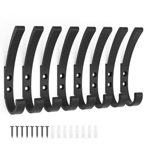 KYOEON 8-Pack Black Wall Mounted Coat Hooks, Heavy Duty Aluminum