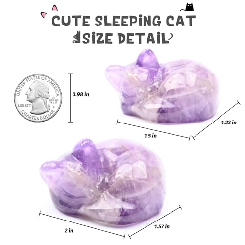 WHAL&YUNE Natural Bloodstone Crystal Cat Figurine, Hand Carved 2-Inch Home Decor Gift