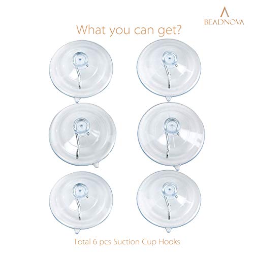 BEADNOVA 2.5-Inch Heavy Duty Suction Cup Hooks - Clear PVC Wall Hooks (6 Pack)