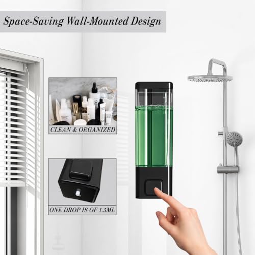 Wall-Mounted Manual Soap Dispenser - 350ml Black Plastic
