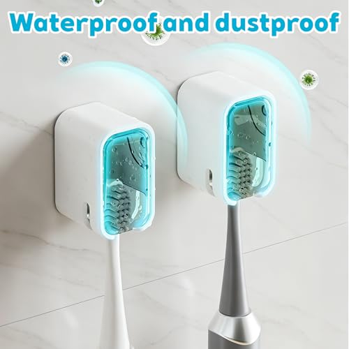 Grey Wall-Mounted Toothbrush Holder 2-Pack with Cover Waterproof & Dustproof