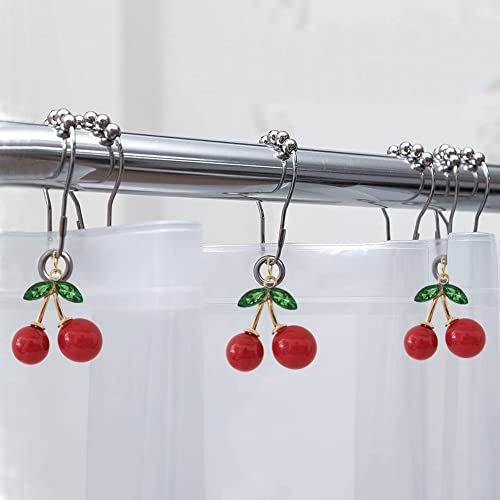 12 Pcs Cherry Shower Curtain Hooks with Resin Pendant Decor