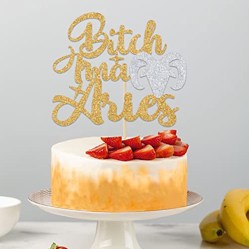 Glittery Aries Birthday Cake Topper - Zodiac Party Decoration