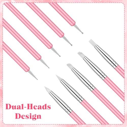 Exclaith 5 PCS Dual-Ended Nail Art Sculpture Pen & Dotting Tools Set, Pink