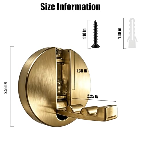 Foldable Heavy Duty Metal Wall Hooks - 2PCS Brushed Gold Towel Hooks