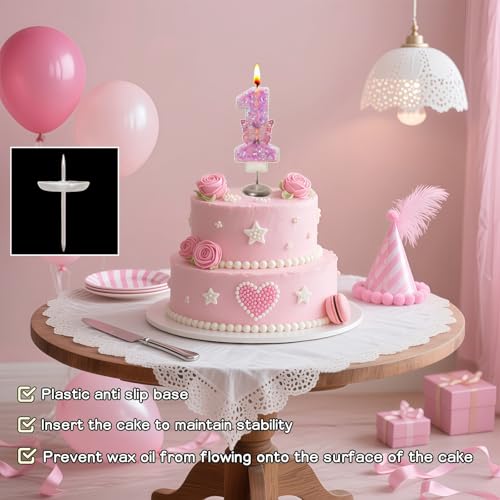 Pink Glitter Number 1 Birthday Candle with Butterfly Accent