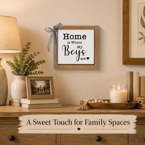 Home is Where My Boys Are Sign | Rustic Wooden Family Quote Plaque