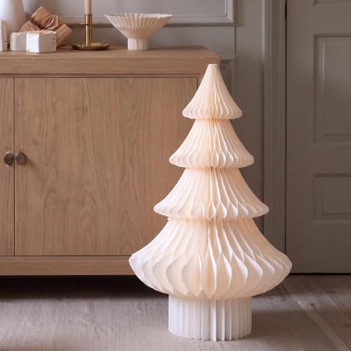 2 Ft Beige White Honeycomb Paper Christmas Tree - Small Festive Decor